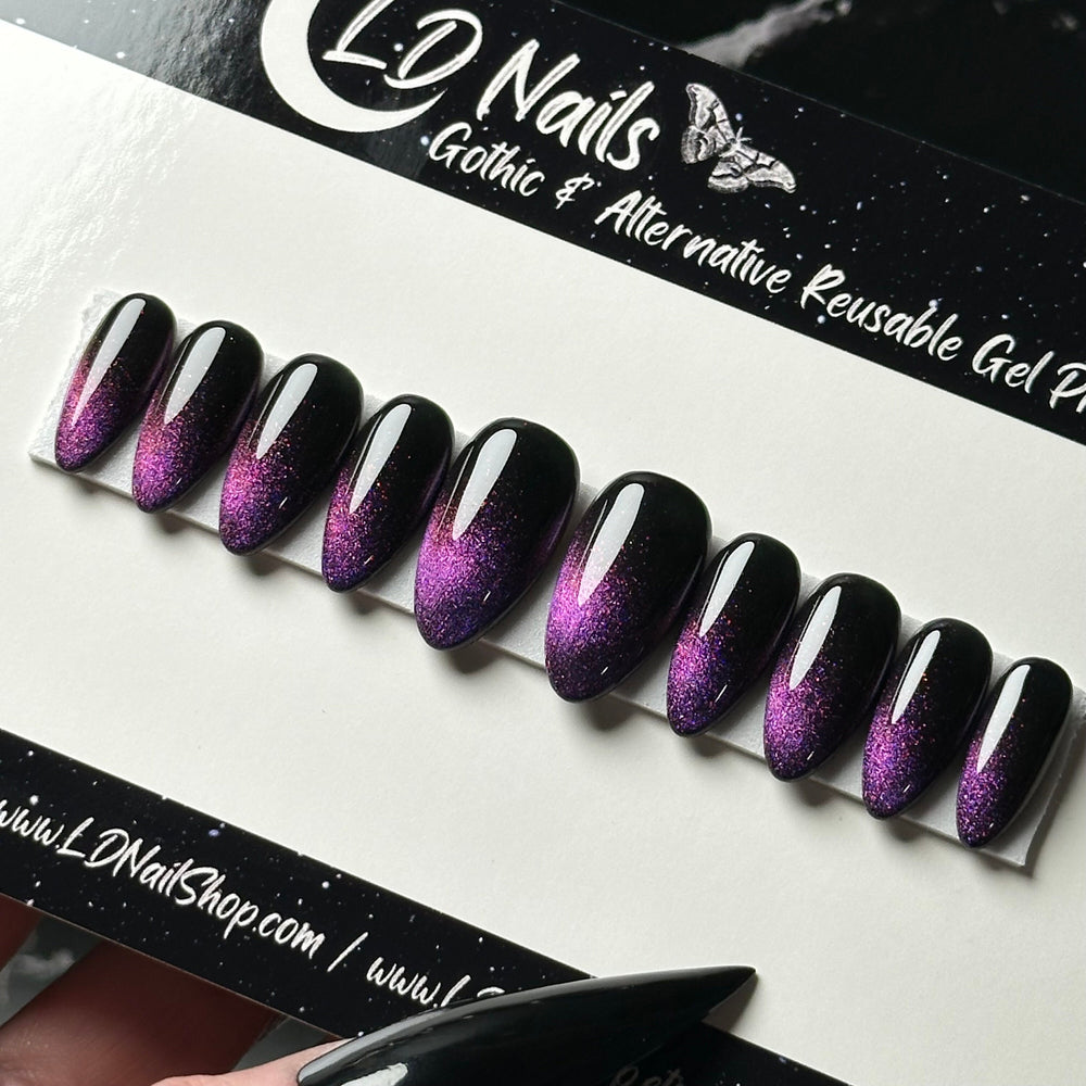 
                      
                        9D Cat Eye Ombré, French Tip Colour Shift Nails, Press On Nails, Gothic Press Ons, Witchy Nails, Reusable False Nails, Alternative Nails
                      
                    