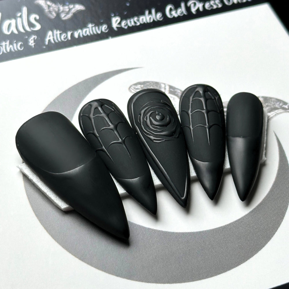 
                      
                        Black Widow, Matte Black Goth Press On Nails, Gothic Halloween Spiderweb Press Ons, Witchy Nails, Spooky Fall Nails, Reusable False Nails
                      
                    