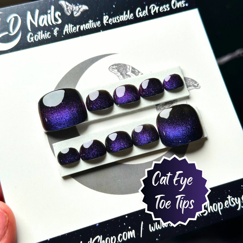 Cat Eye Toe Tips, Toe Press On Nails, Colour Shift Toe Nails, Gothic Press Ons, Witchy Nails, Reusable False Nails, Alternative Nails