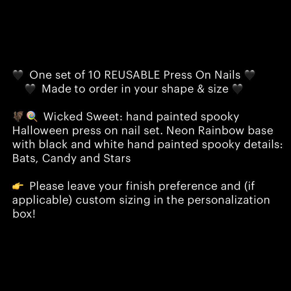 
                      
                        Neon Halloween Press Ons, Spooky Cute Goth Nails, Rainbow Bat Nails, Gothic Press Ons, Witchy Nails, Reusable False Nails, Press On Nails
                      
                    