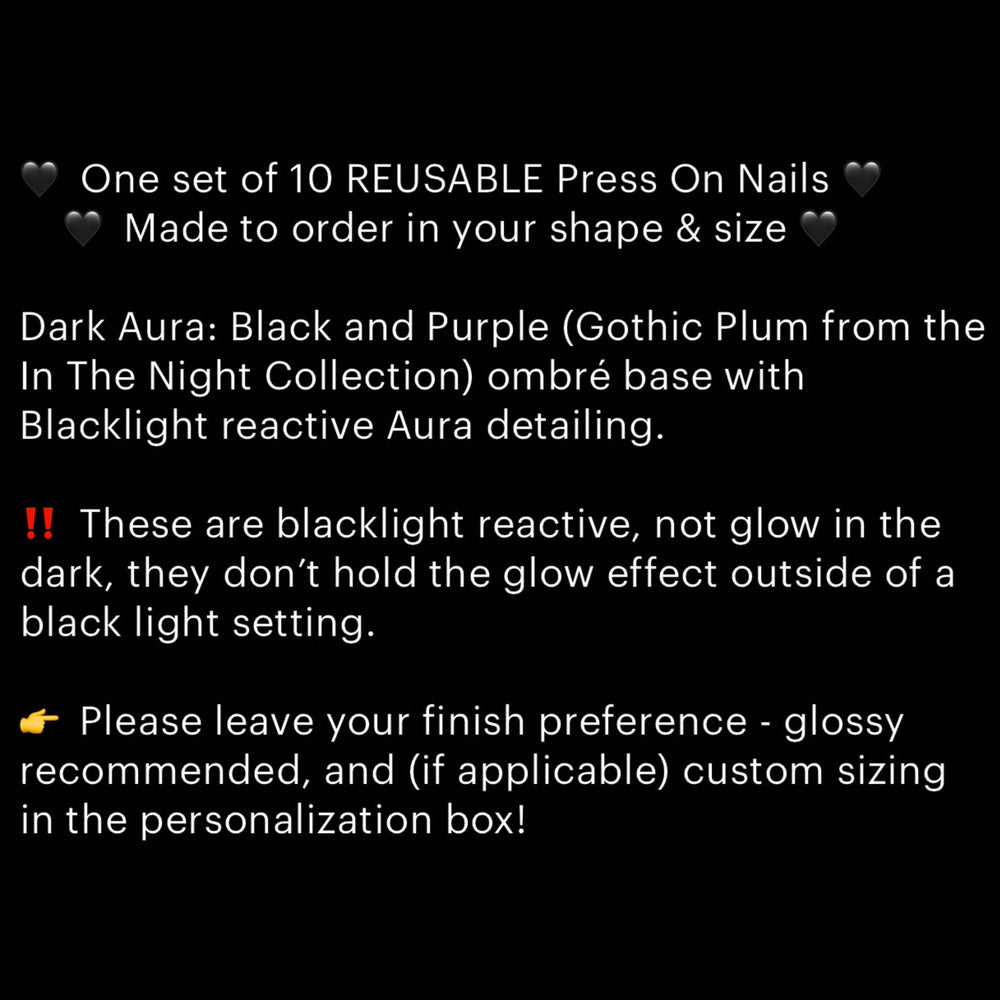 
                      
                        Gothic Dark Aura Press On Nails, Purple and Black Goth Press Ons, Witchy Aura Nails, Reusable False Nails, Glue-on Nails, Goth Gifts for Her
                      
                    