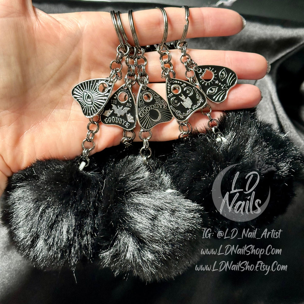 Gothic Ouija Plachette Keychain, Fluffy Halloween Keychain, Bat Keychain, Moonphase Keychain, Gothic Gifts for Her, Witchy Gifts for Her