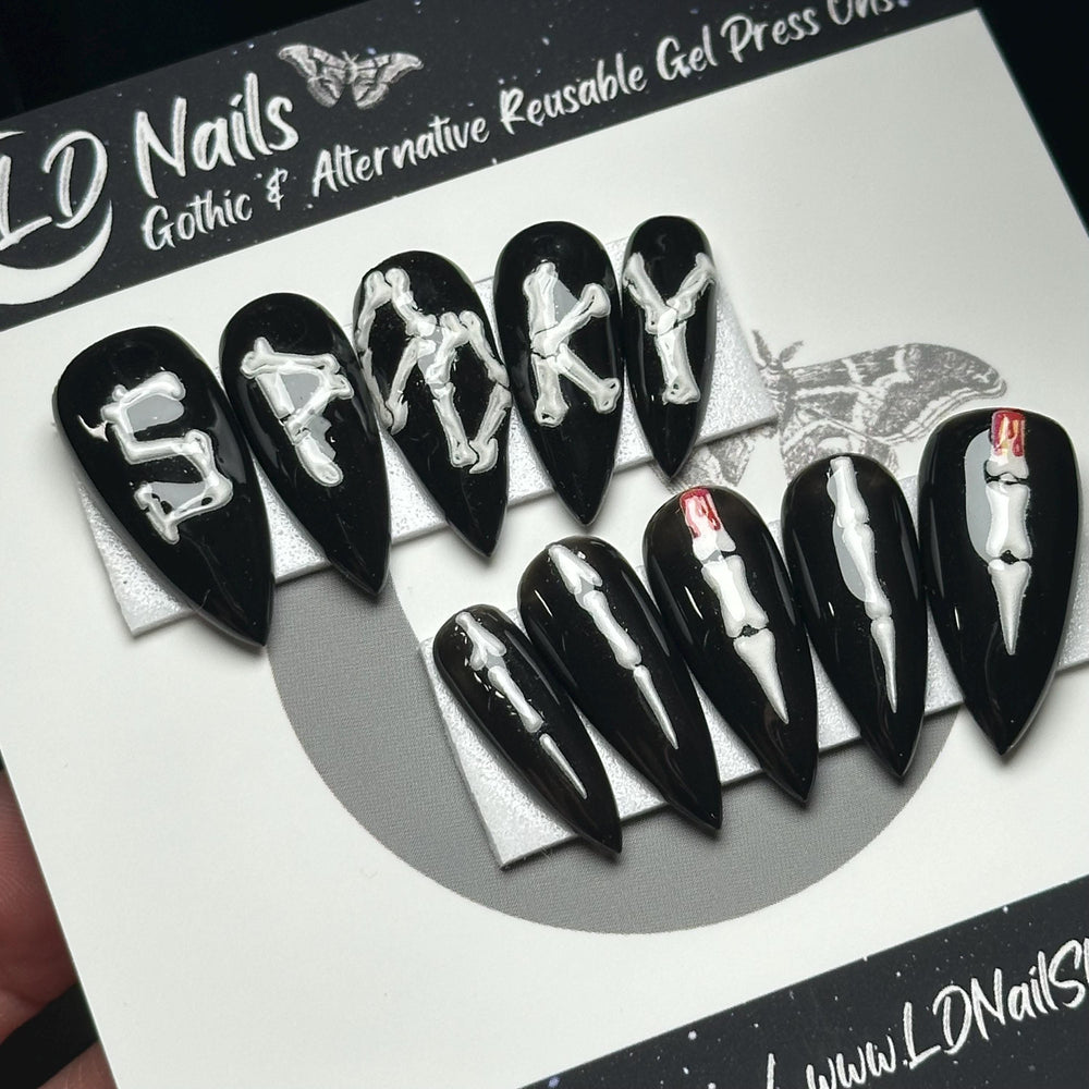 
                      
                        FINISH - Gothic Press On Nails, Halloween Glitter Press Ons, Pumpkin Nails, Spooky Ghost Nails, Custom Reusable Witchy Nail
                      
                    