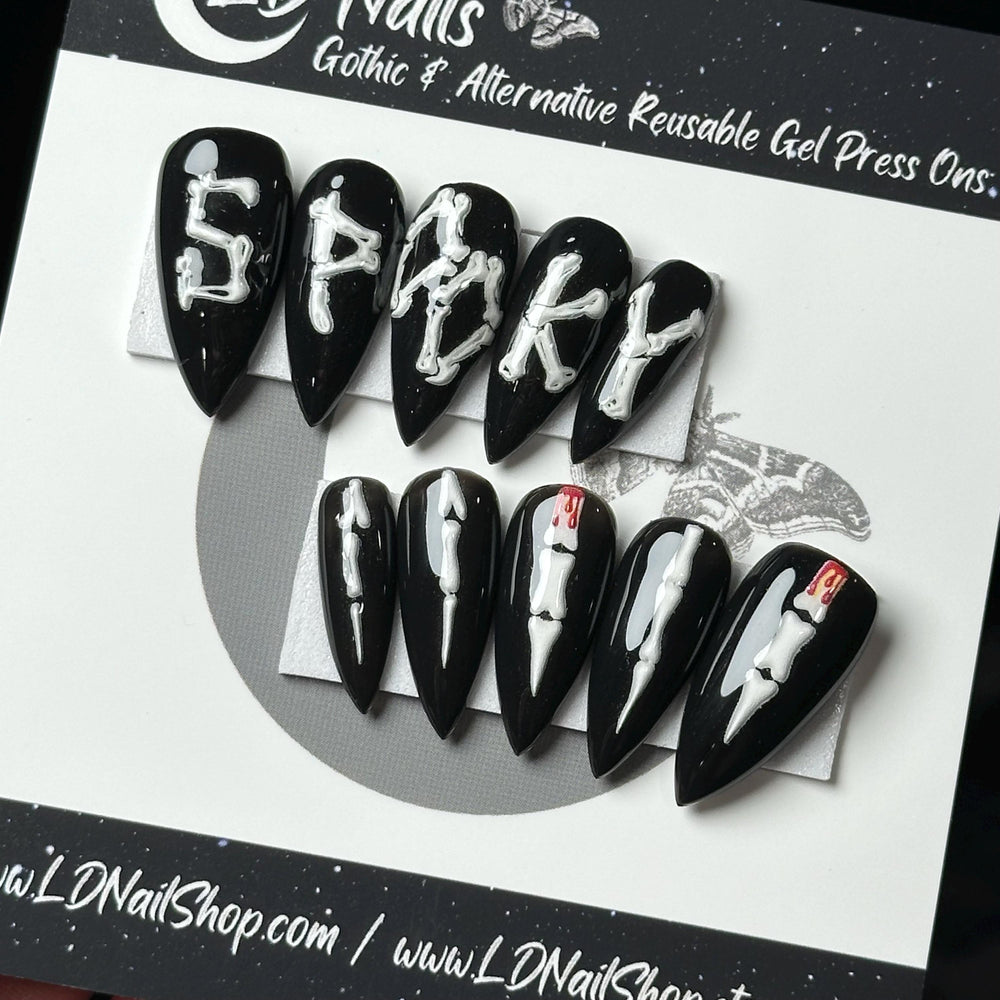 
                      
                        FINISH - Gothic Press On Nails, Halloween Glitter Press Ons, Pumpkin Nails, Spooky Ghost Nails, Custom Reusable Witchy Nail
                      
                    