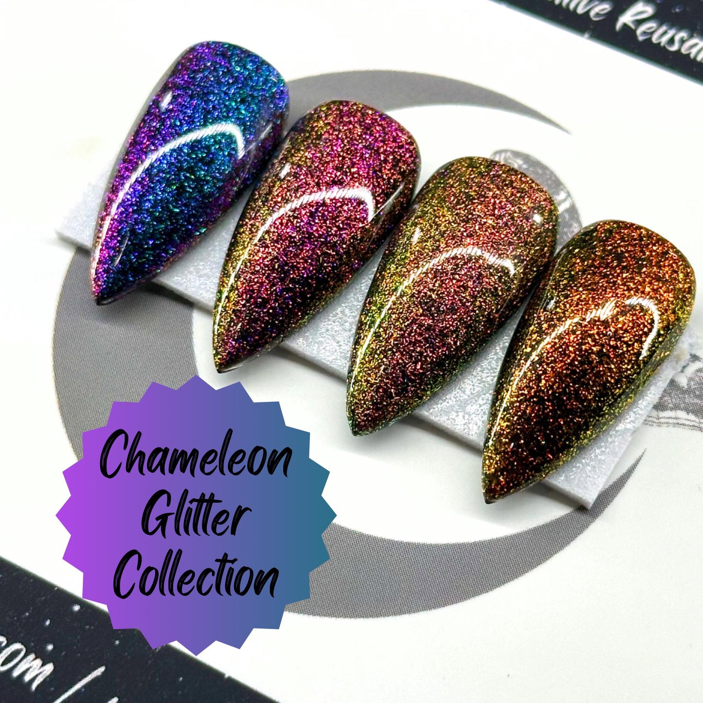 Chameleon Glitters, Teal, Purple, Pink, Orange, Yellow, Fall Press On Nails, Basic Nails, Gothic Nails, Witchy Nails, Reusable False Nails