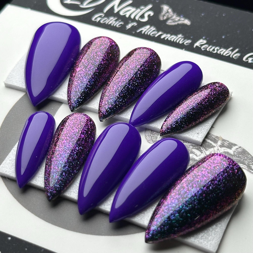 
                      
                        Purple Haze, Teal and Purple Nails, Chameleon Glitter Fall Press On Nails, Basic Nails, Gothic Nails, Witchy Nails, Reusable False Nails
                      
                    