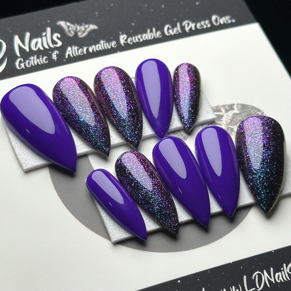 
                      
                        Purple Haze, Teal and Purple Nails, Chameleon Glitter Fall Press On Nails, Basic Nails, Gothic Nails, Witchy Nails, Reusable False Nails
                      
                    