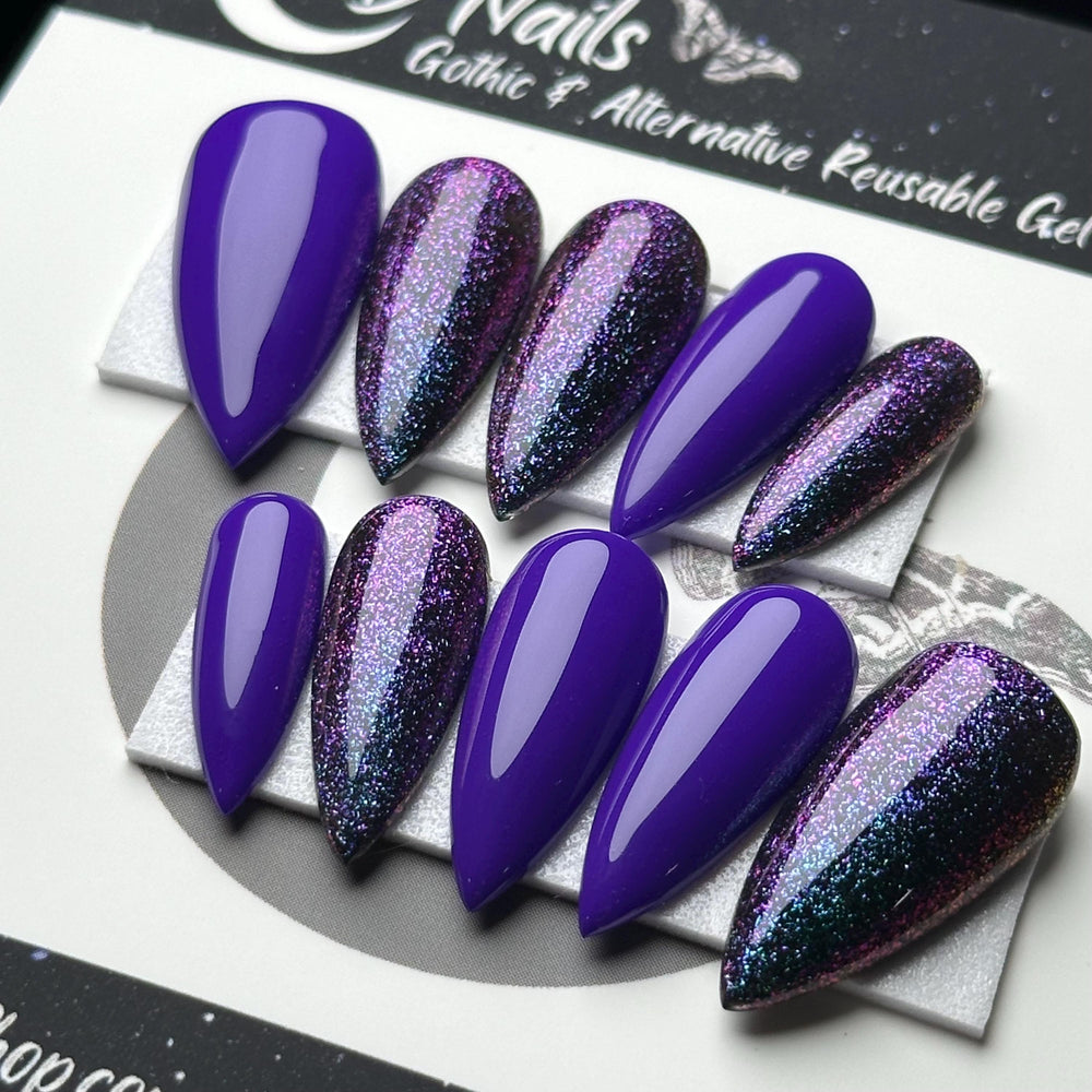 
                      
                        Purple Haze, Teal and Purple Nails, Chameleon Glitter Fall Press On Nails, Basic Nails, Gothic Nails, Witchy Nails, Reusable False Nails
                      
                    