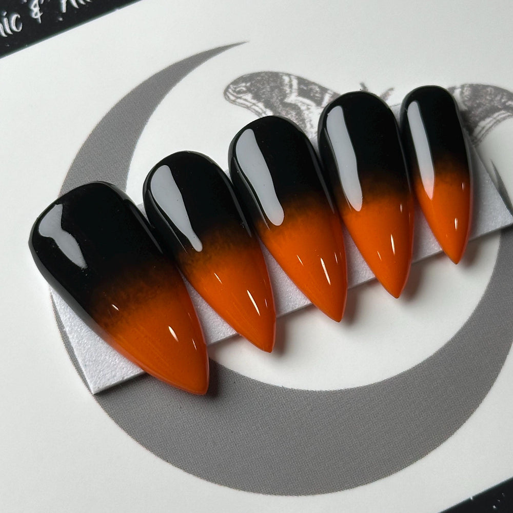 
                      
                        Autumn Eclipse, Burnt Orange and Black Ombré Nails, Fall Press Ons, Halloween Nails, Gothic Press Ons, Witchy Nails, Reusable False Nails
                      
                    