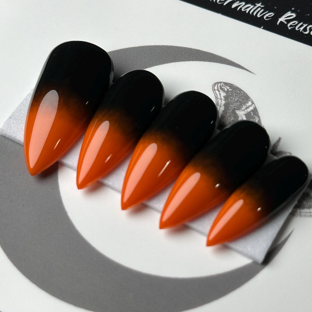 
                      
                        Autumn Eclipse, Burnt Orange and Black Ombré Nails, Fall Press Ons, Halloween Nails, Gothic Press Ons, Witchy Nails, Reusable False Nails
                      
                    