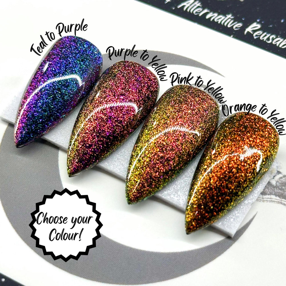 
                      
                        Chameleon Glitters, Teal, Purple, Pink, Orange, Yellow, Fall Press On Nails, Basic Nails, Gothic Nails, Witchy Nails, Reusable False Nails
                      
                    