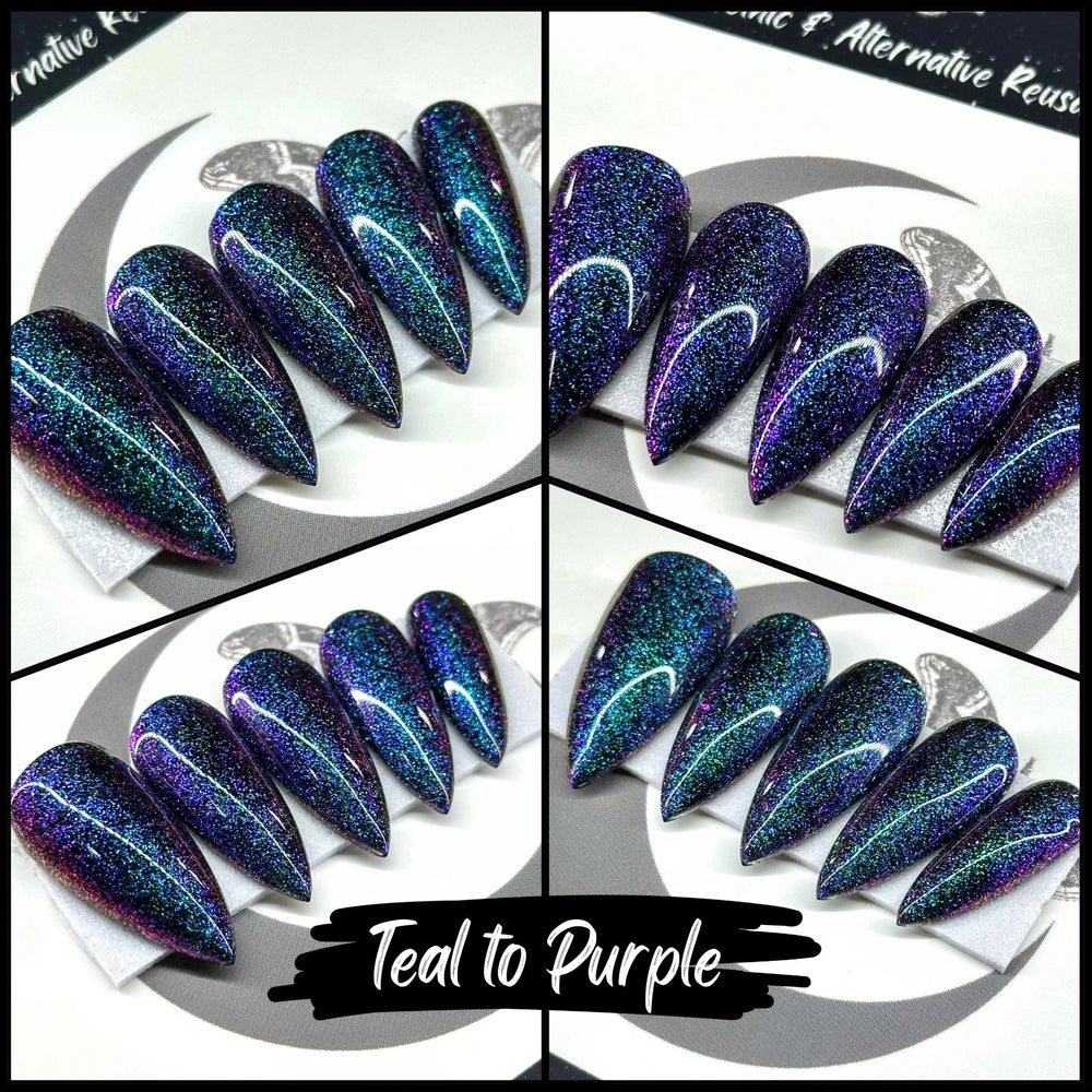 
                      
                        Chameleon Glitters, Teal, Purple, Pink, Orange, Yellow, Fall Press On Nails, Basic Nails, Gothic Nails, Witchy Nails, Reusable False Nails
                      
                    