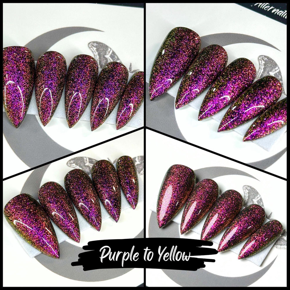 
                      
                        Chameleon Glitters, Teal, Purple, Pink, Orange, Yellow, Fall Press On Nails, Basic Nails, Gothic Nails, Witchy Nails, Reusable False Nails
                      
                    