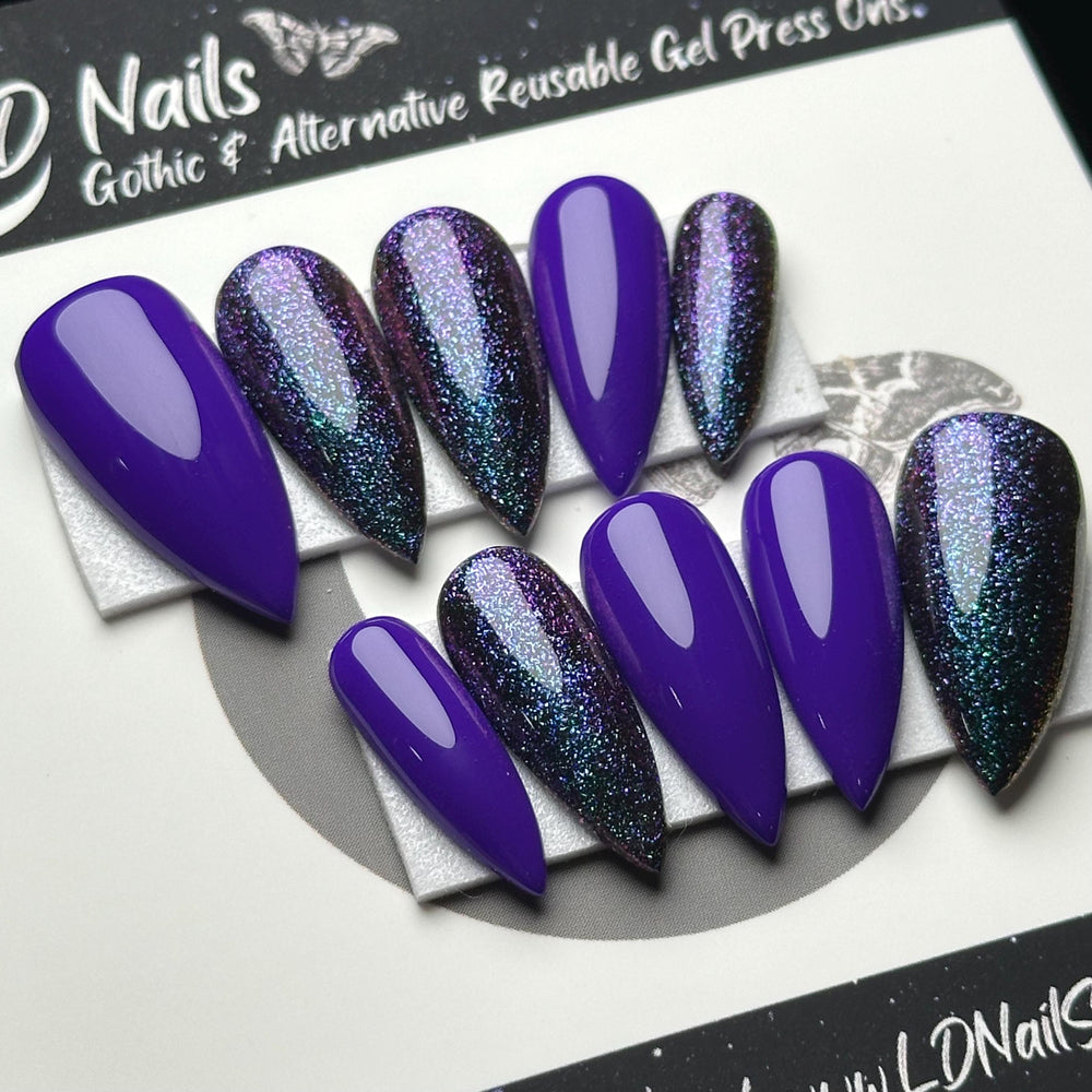 
                      
                        Purple Haze, Teal and Purple Nails, Chameleon Glitter Fall Press On Nails, Basic Nails, Gothic Nails, Witchy Nails, Reusable False Nails
                      
                    