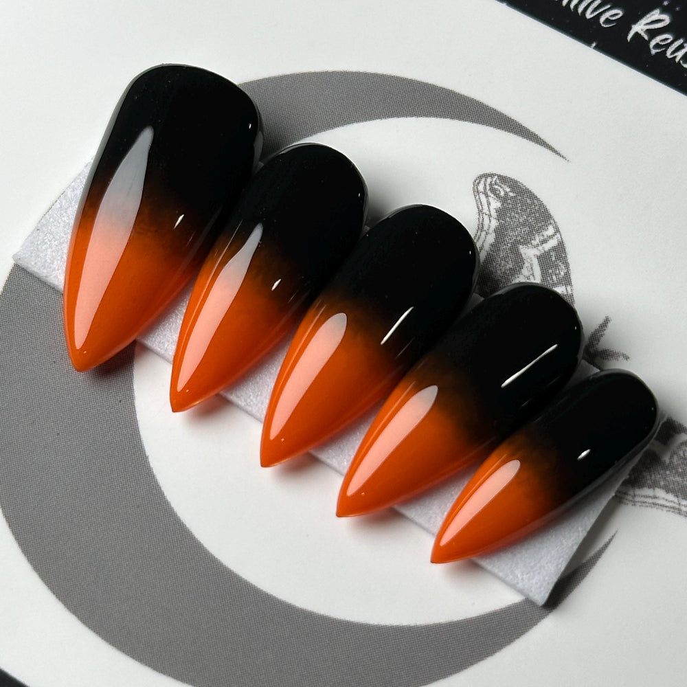 
                      
                        Autumn Eclipse, Burnt Orange and Black Ombré Nails, Fall Press Ons, Halloween Nails, Gothic Press Ons, Witchy Nails, Reusable False Nails
                      
                    