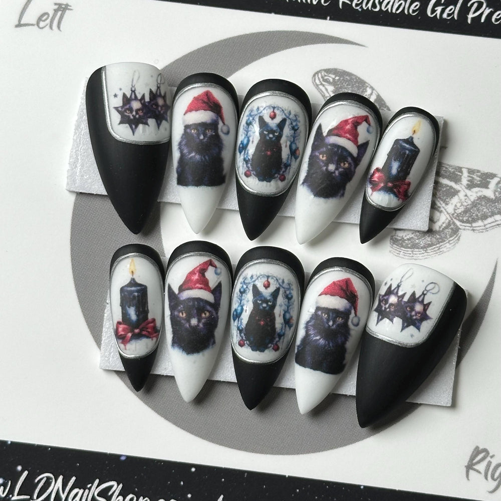 
                      
                        Black Cat Christmas, READY TO SHIP, Gothic Christmas Nails, Witchy Christmas Nails, Reusable False Nails, Fake Nail, Press-on Nail, Glue-on
                      
                    