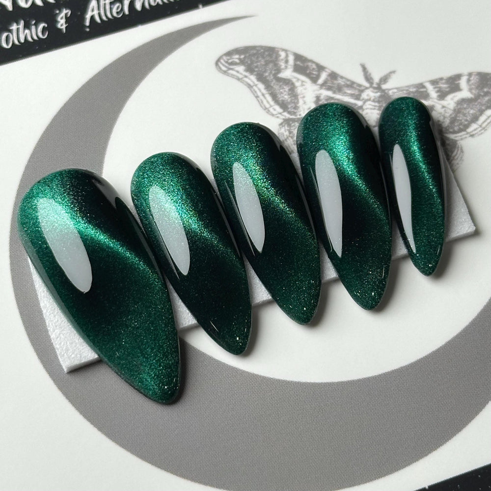 
                      
                        Emerald Cat Eye, Press On Nails, Colour Shift Nails, Cosplay Nails, Gothic Press Ons, Witchy Nails, Reusable False Nails, Alternative Nail
                      
                    