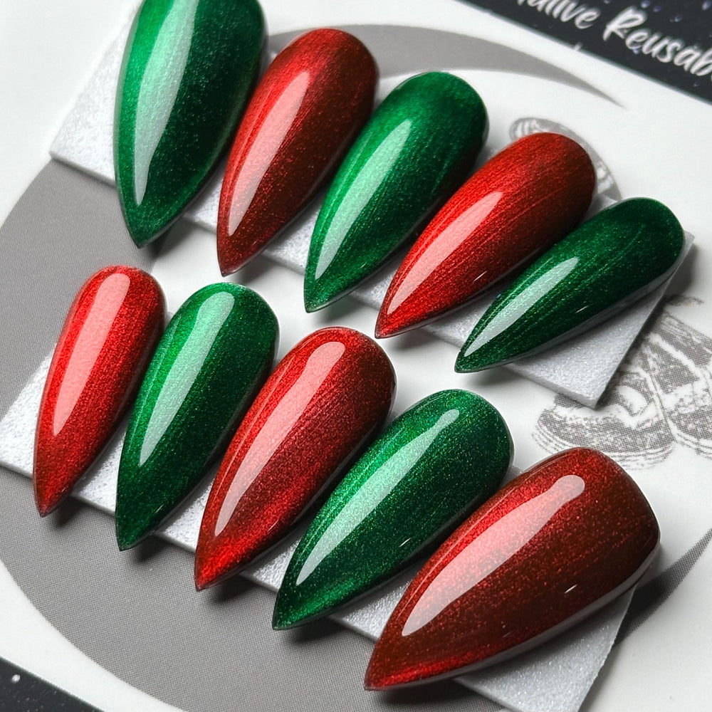 
                      
                        Red & Green Christmas Glass Nails, Press On Nails, Winter Nails, Gothic Press Ons, Witchy Nails, Reusable False Nails, Alternative Nail
                      
                    