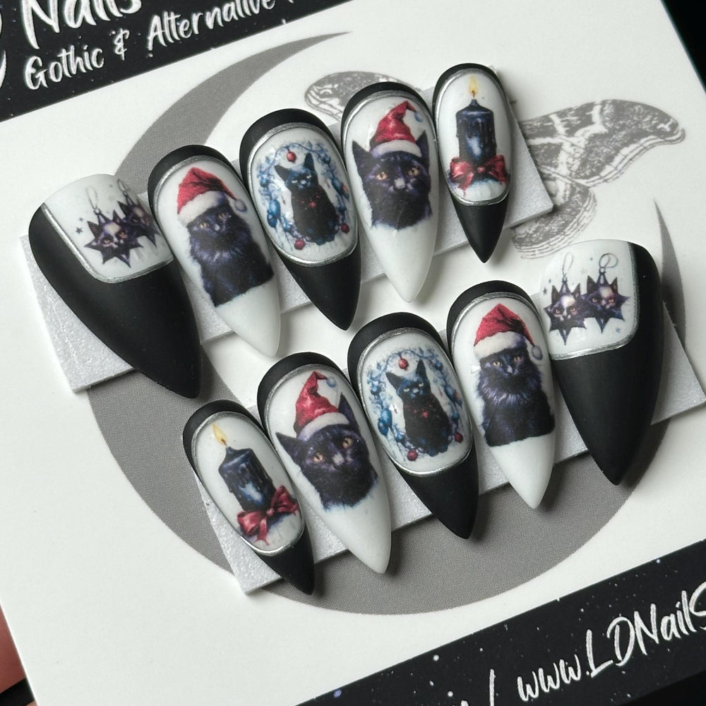 
                      
                        Black Cat Christmas, READY TO SHIP, Gothic Christmas Nails, Witchy Christmas Nails, Reusable False Nails, Fake Nail, Press-on Nail, Glue-on
                      
                    