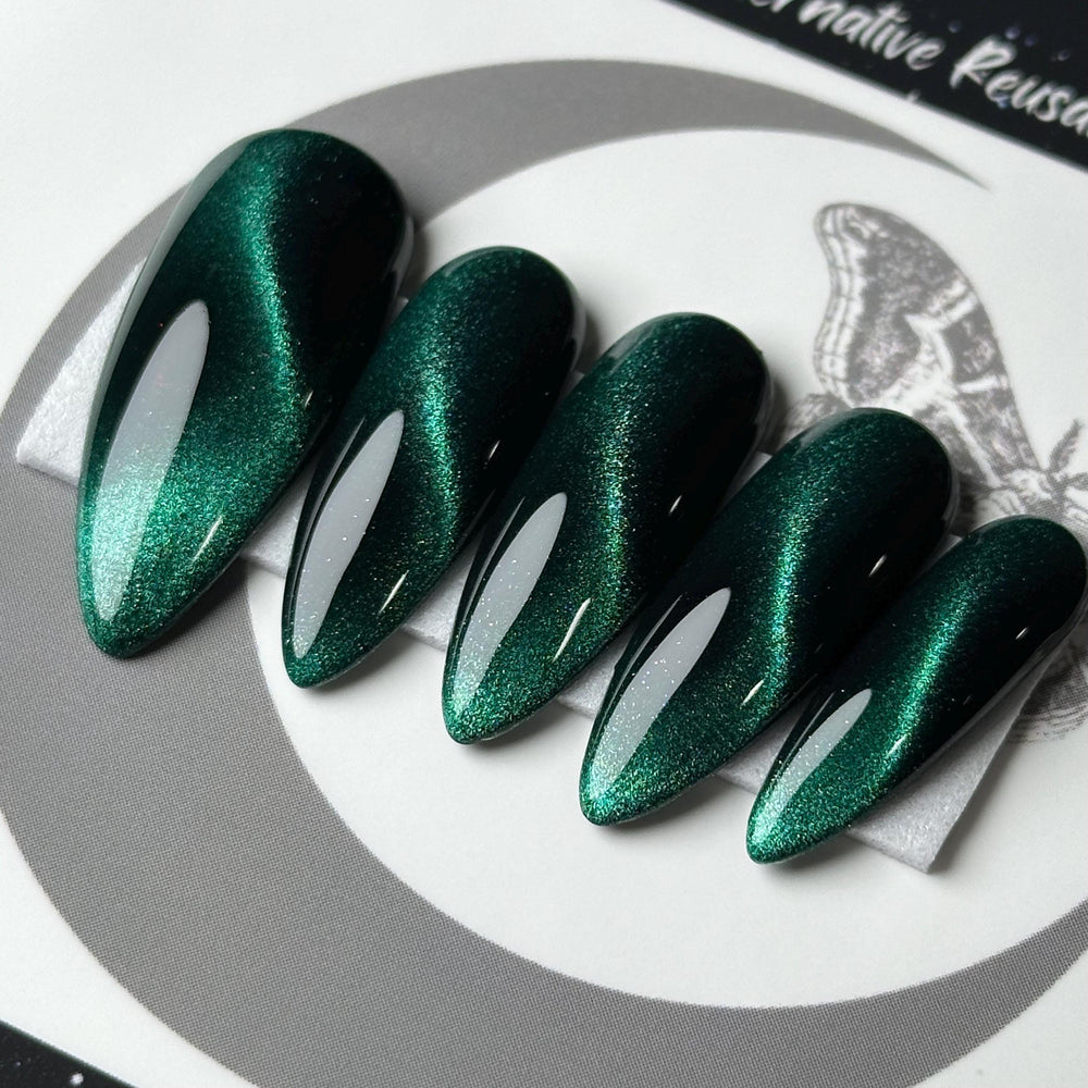 
                      
                        Emerald Cat Eye, Press On Nails, Colour Shift Nails, Cosplay Nails, Gothic Press Ons, Witchy Nails, Reusable False Nails, Alternative Nail
                      
                    