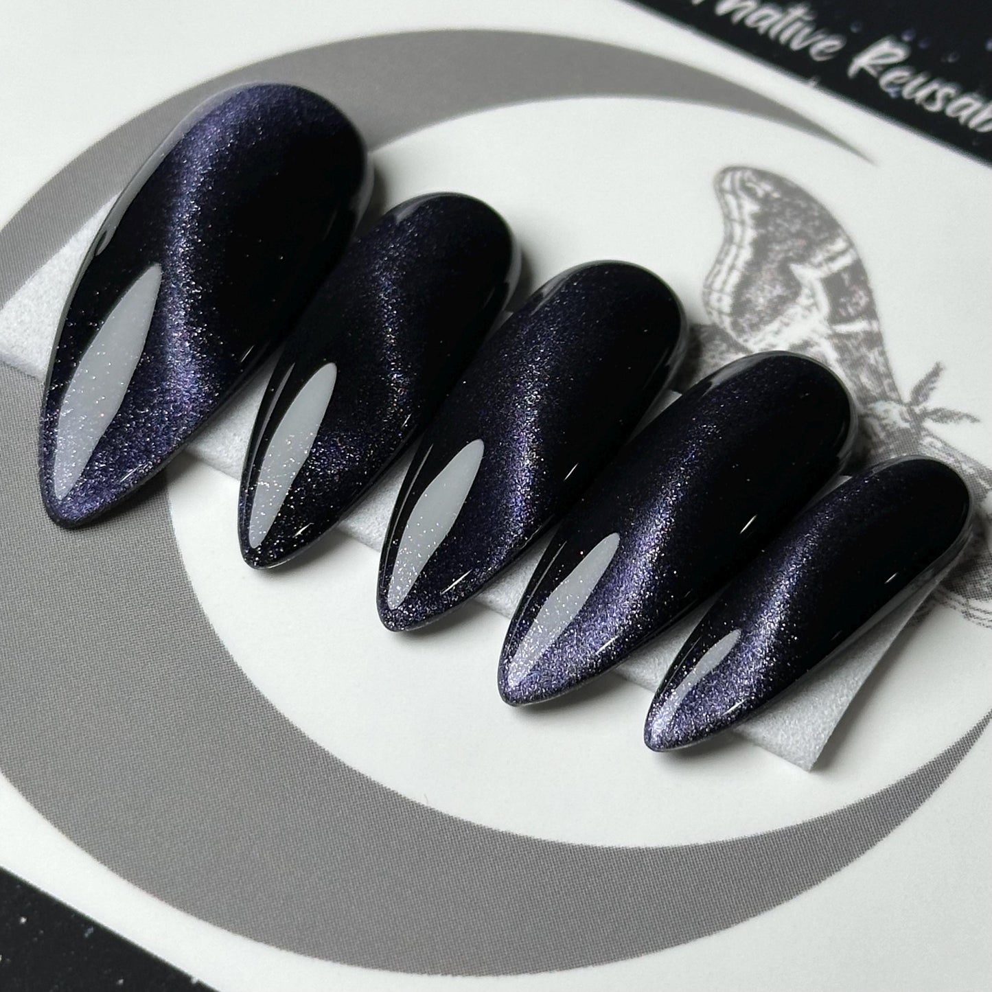 Midnight Cat Eye, Press On Nails, Colour Shift Nails, Cosplay Nails, Gothic Press Ons, Witchy Nails, Reusable False Nails, Alternative Nail