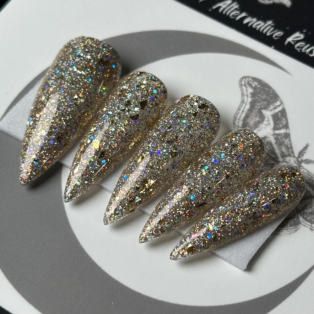 Moondust, Christmas Party Nails, Winter Glitter Press On Nails, Basic Christmas Nails, Gothic Nails, Witchy Nails, Reusable False Nails