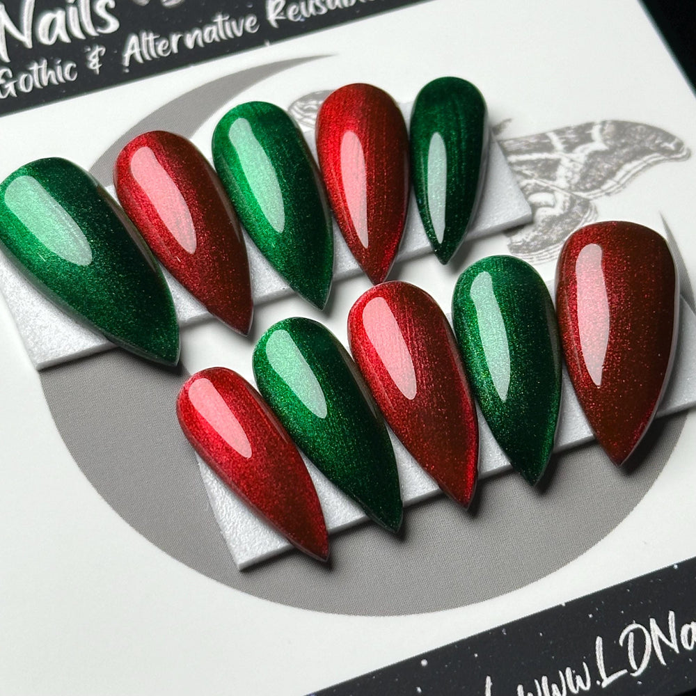 
                      
                        Red & Green Christmas Glass Nails, Press On Nails, Winter Nails, Gothic Press Ons, Witchy Nails, Reusable False Nails, Alternative Nail
                      
                    