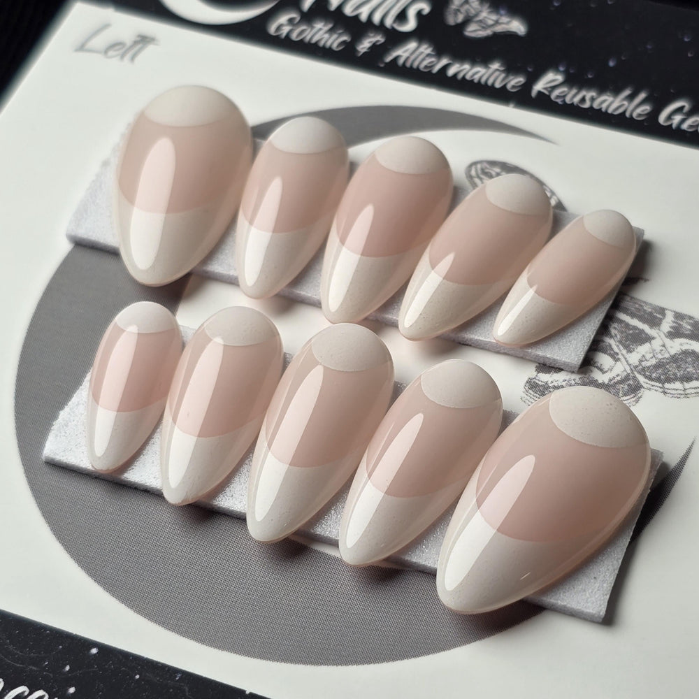 French Moon, Nude French Press On Nails, Basic Nails, Gothic Nails, Witchy Nails, Reusable False Nails