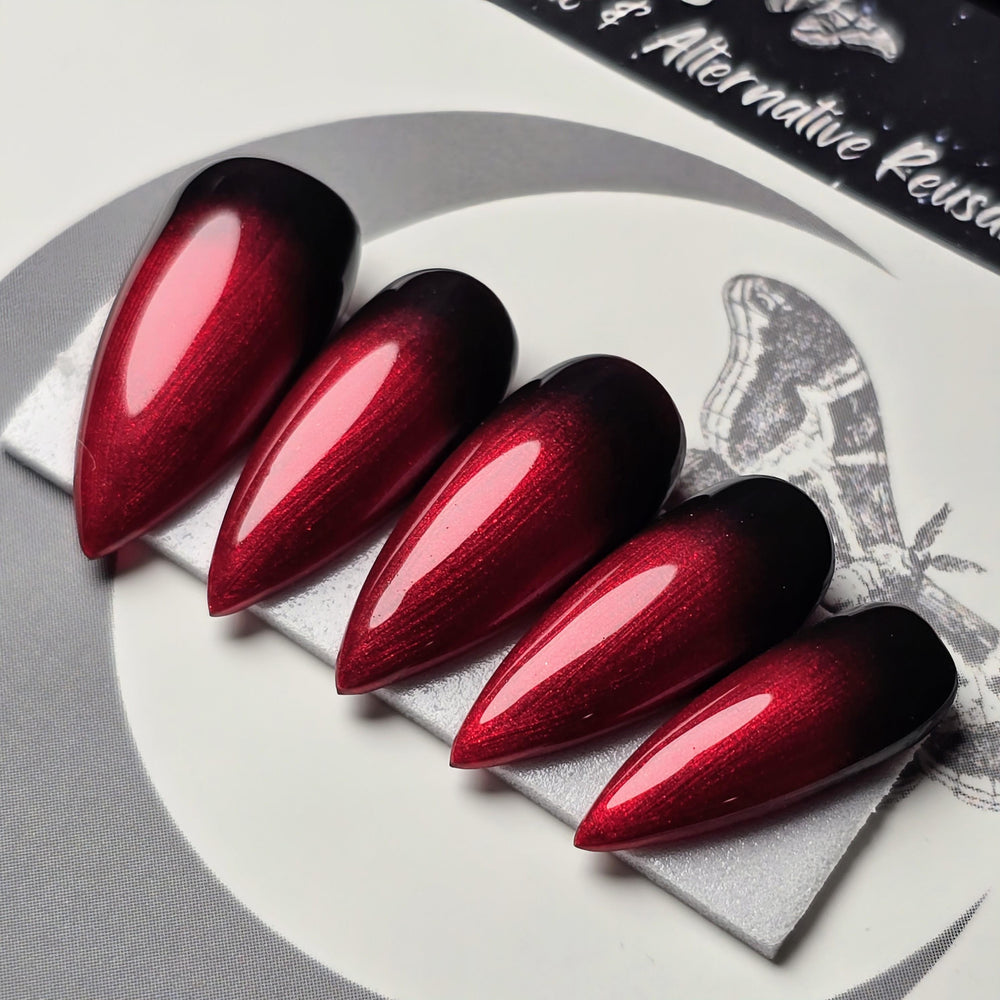 
                      
                        Crimson Reverse Ombré, Red and Black Gothic Press On Nails, Glitter Nails, Reusable False Nails, Fake Nails, Press-on Nails, Glue-on Nails
                      
                    