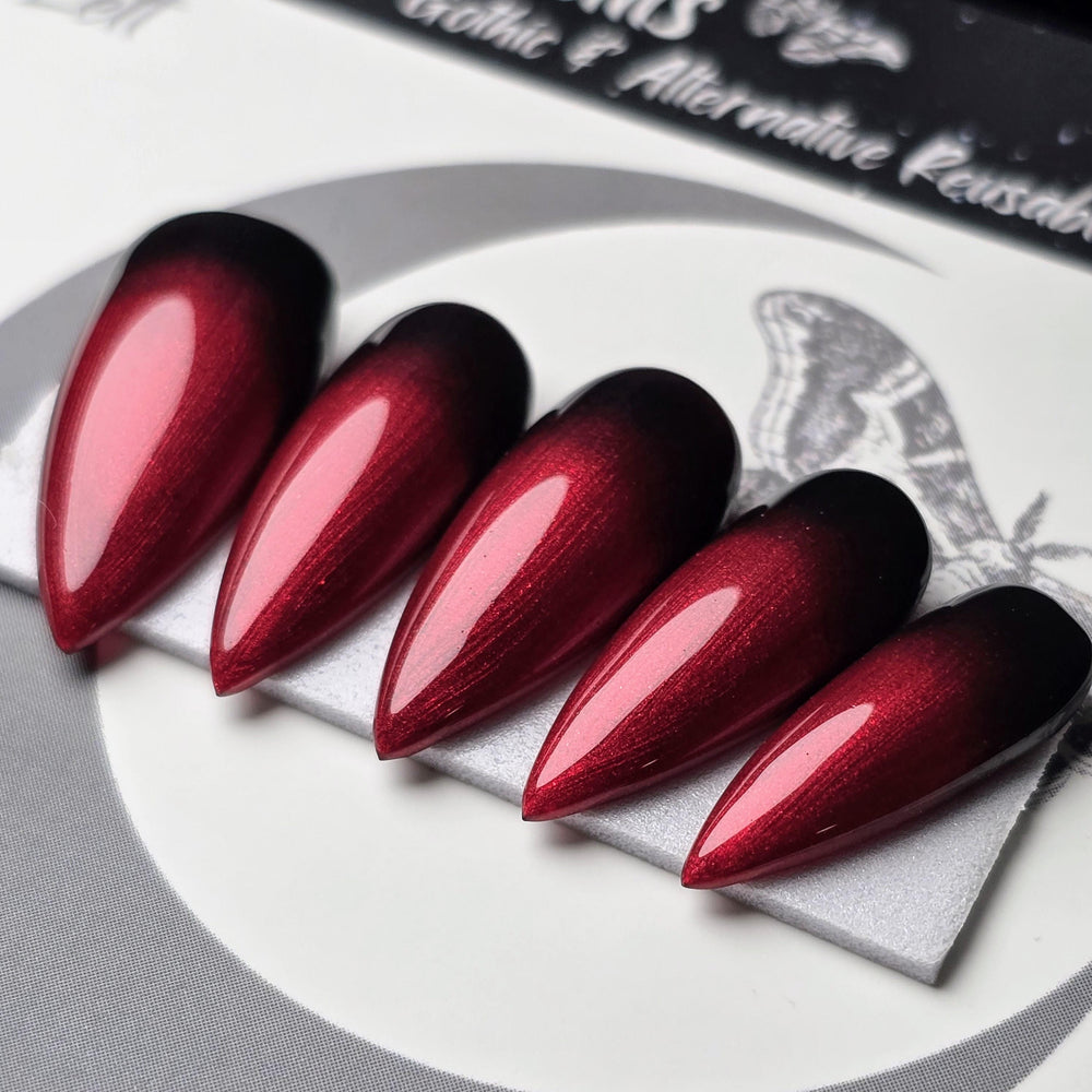 Crimson Reverse Ombré, Red and Black Gothic Press On Nails, Glitter Nails, Reusable False Nails, Fake Nails, Press-on Nails, Glue-on Nails