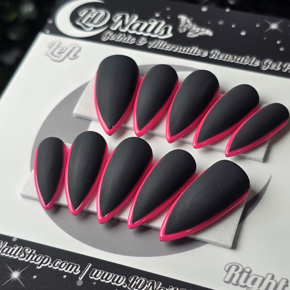 Black and Pink Skinny French, Halloween Press Ons, Fall Nails, Gothic Press Ons, Witchy Nails, Reusable False Nails, Alternative Nails