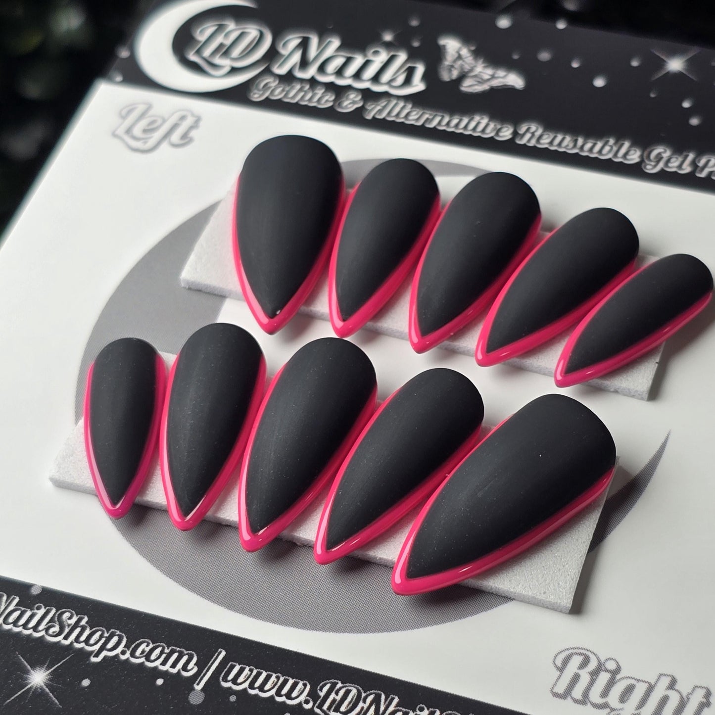 Black and Pink Skinny French, Halloween Press Ons, Fall Nails, Gothic Press Ons, Witchy Nails, Reusable False Nails, Alternative Nails