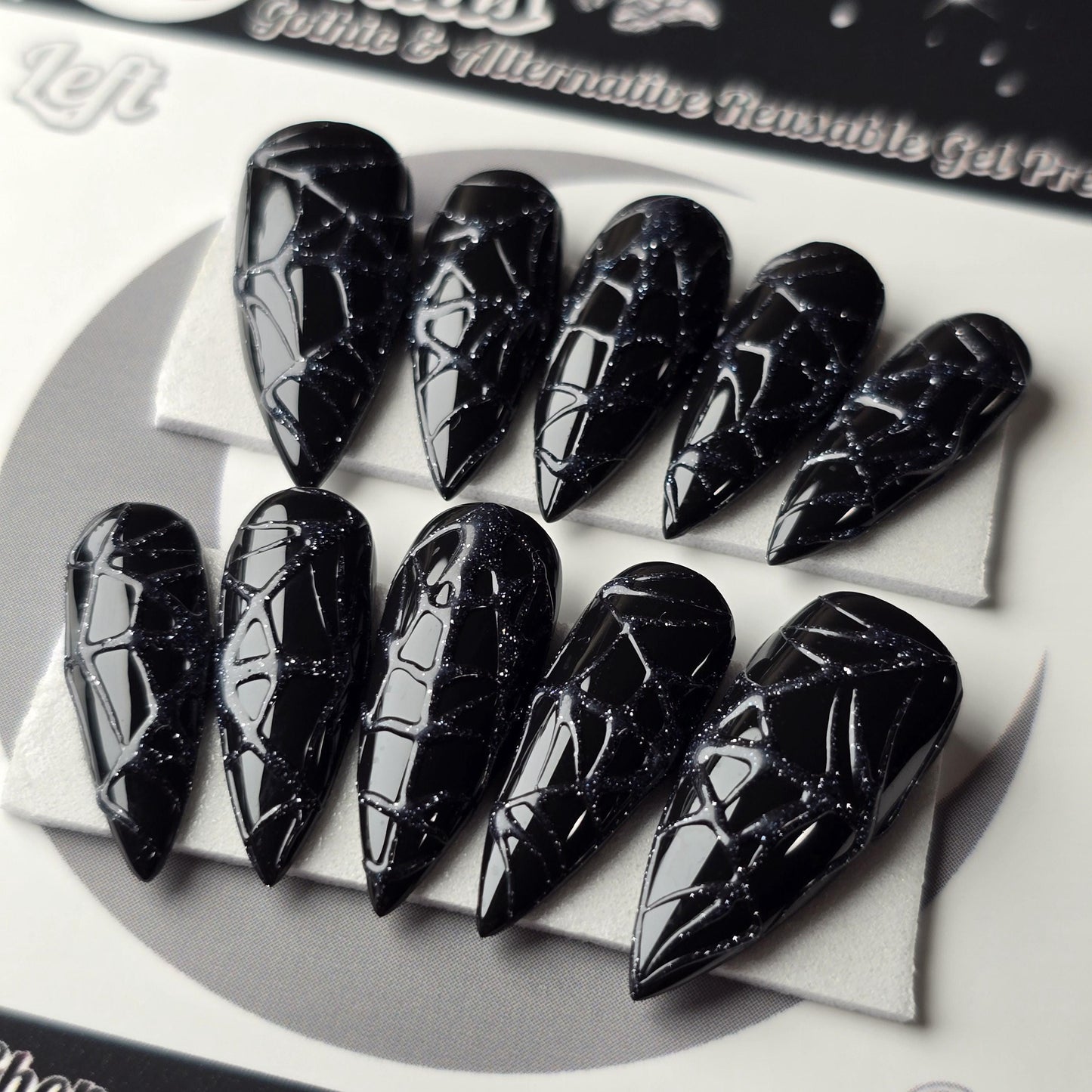 Flash Glitter Spiderweb Nails, Glossy Embossed Glitter Halloween Nails, Reusable False Nails, Fake Nails, Press-on Nails, Glue-on Nails