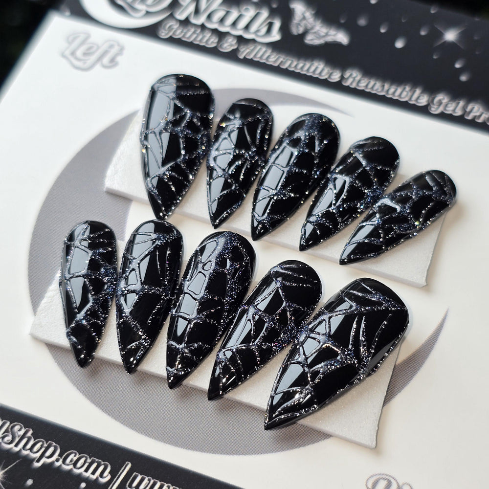 
                      
                        Flash Glitter Spiderweb Nails, Glossy Embossed Glitter Halloween Nails, Reusable False Nails, Fake Nails, Press-on Nails, Glue-on Nails
                      
                    