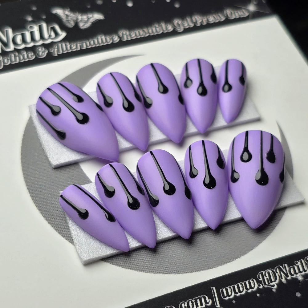 
                      
                        Lilac Drip, 3D Embossed Drip Press On Nails, Gothic Nails, Halloween Press Ons, Witchy Nails, Spooky Fall Nails, Reusable False Nails
                      
                    