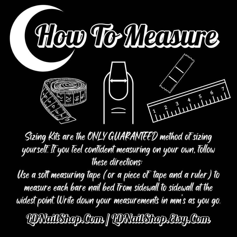 
                      
                        The image is a black and white illustration that provides instructions on how to measure one&#39;s nails using a sizing kit. It includes illustrations of a measuring tape, a ruler, and a soft measuring tape, along with text that explains the proper use of these tools to ensure accurate measurements.
                      
                    