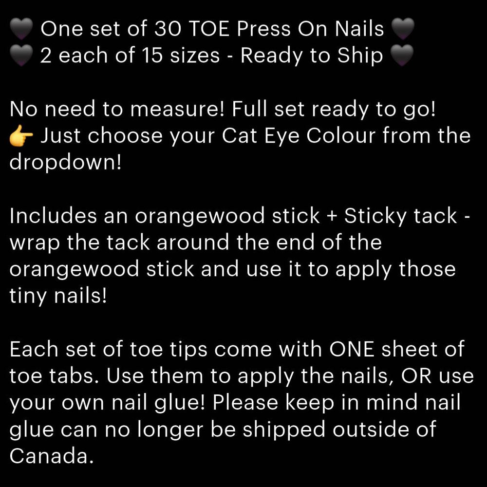 
                      
                        RTS Cat Eye Toe Tips, Toe Press On Nails, Colour Shift Toe Nails, Gothic Press Ons, Witchy Nails, Reusable False Nails, Alternative Nails
                      
                    