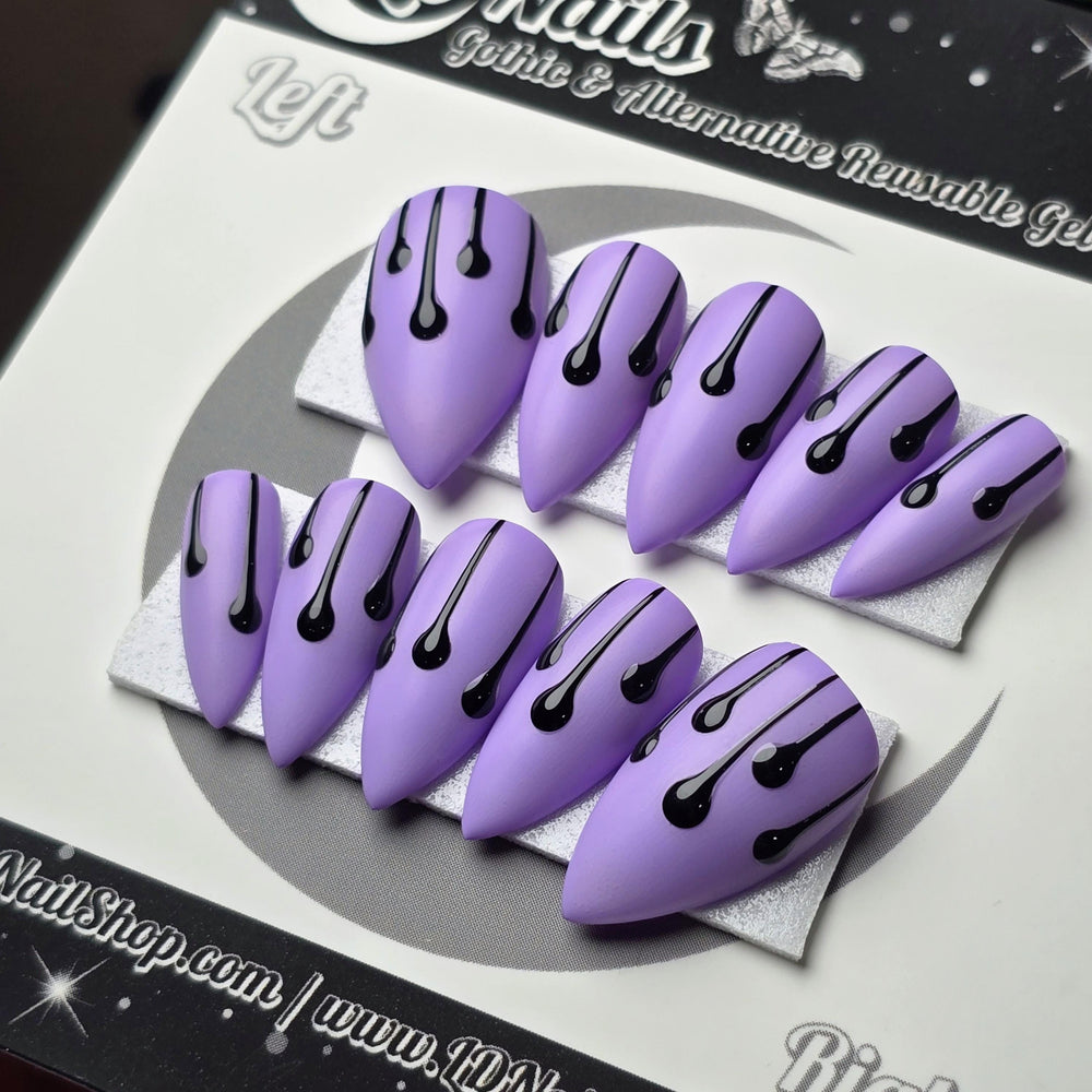 
                      
                        Lilac Drip, 3D Embossed Drip Press On Nails, Gothic Nails, Halloween Press Ons, Witchy Nails, Spooky Fall Nails, Reusable False Nails
                      
                    
