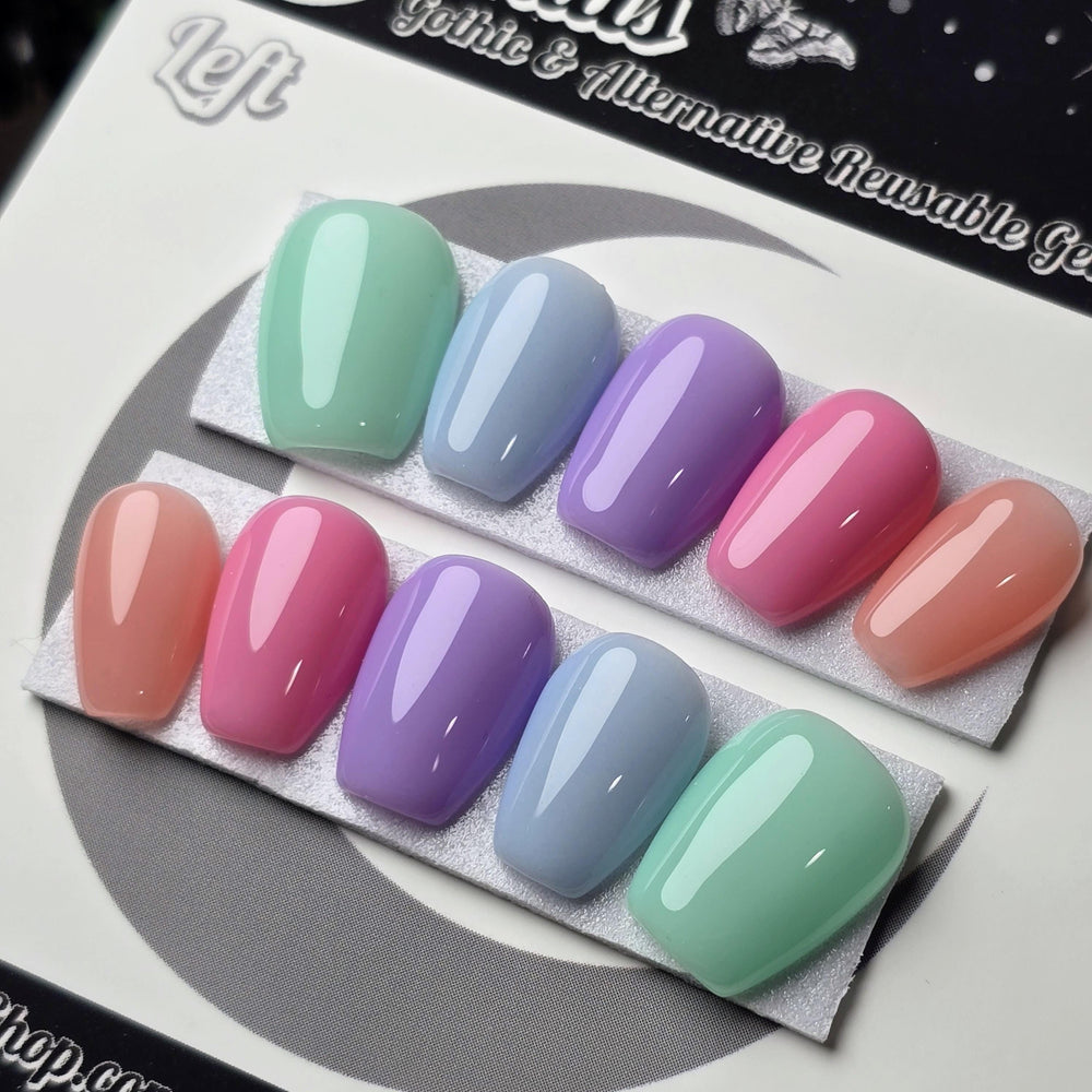 
                      
                        Skittles Sorbet, Sheer Nails, Natural Nails, Pastel Goth Nails, Witchy Spring Nails, Basic Nails, Reusable False Nails, Alternative Nails
                      
                    