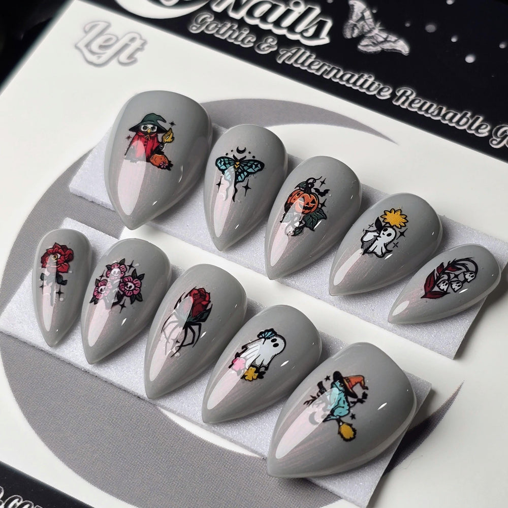 Ghoulish Garden, Gothic Halloween Press On Nails, Spooky Cute Press Ons