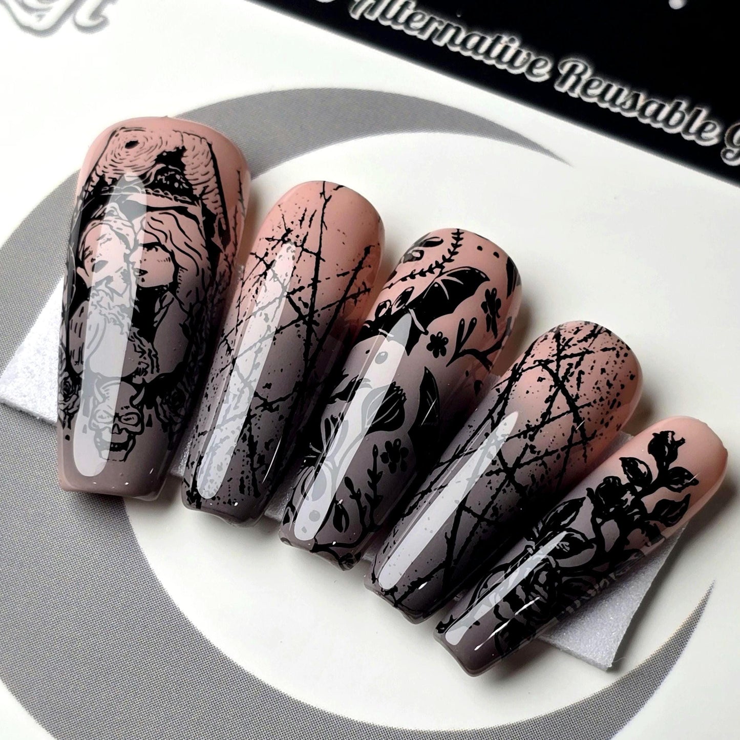 Bloodthorn - Crypy Couture, Gothic Vampire Press On Nails, Gothic Halloween Thermal Press Ons