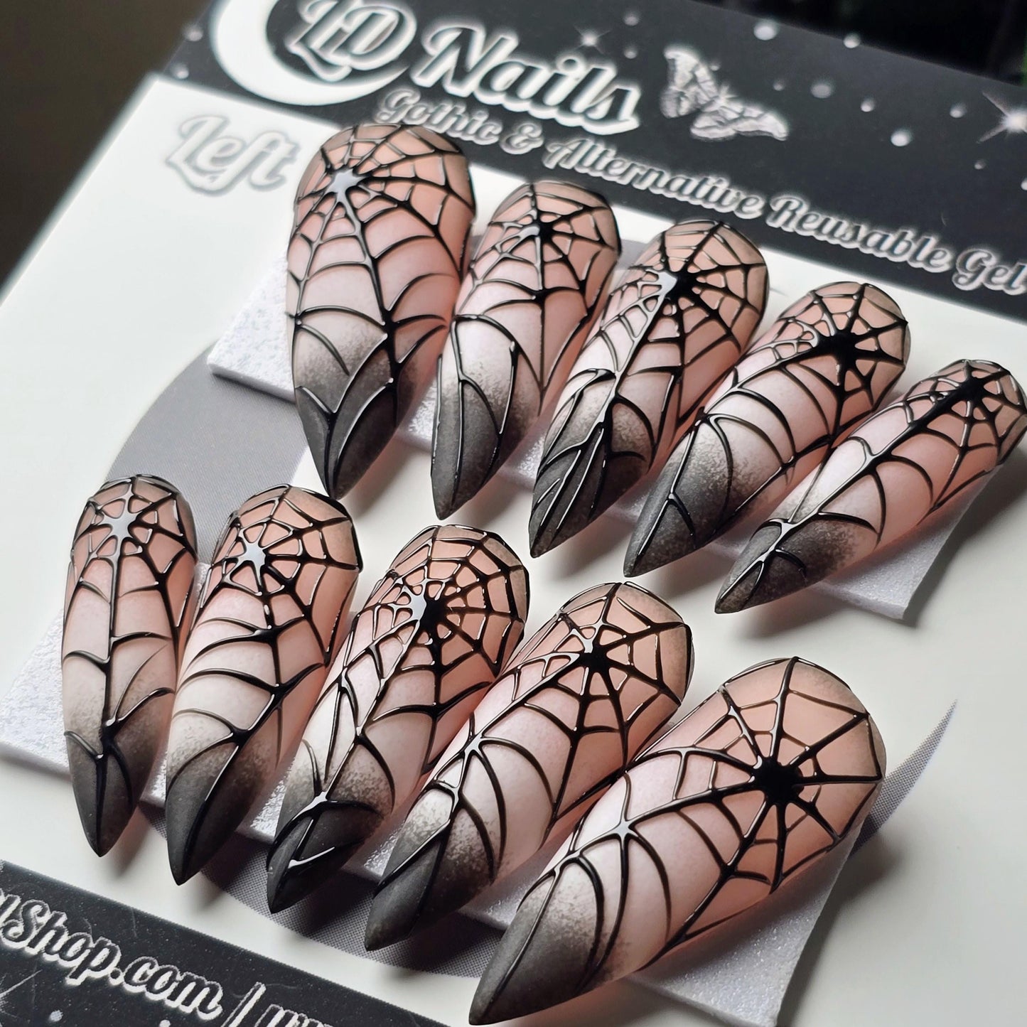 Cobweb Couture - Crypt Couture, Halloween Spiderweb Press On Nails, Gothic Black Ombre Vamp Nails