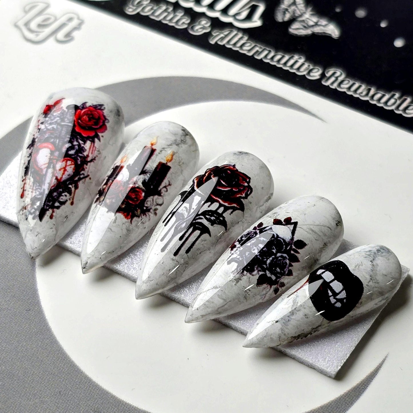 Vampire's Kiss - Crypy Couture, Gothic Vamp Rose Nails, Gothic Halloween Press Ons