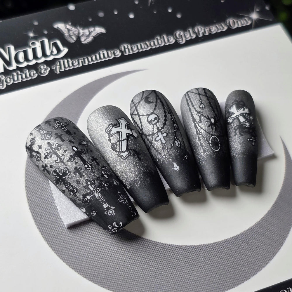
                      
                        Deaths Rosary - Crypt Couture, Gothic Halloween Press On Nails, Spooky Vamp Cat Eye Nails
                      
                    
