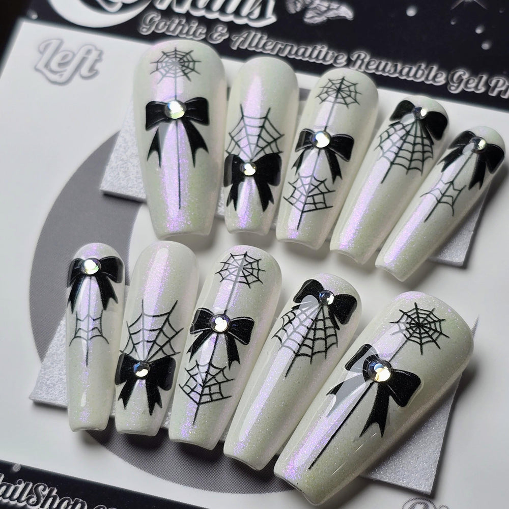 Darling Darkling - Crypt Couture, Gothic Vamp Spiderweb Nails, Gothic Halloween Press On Nails