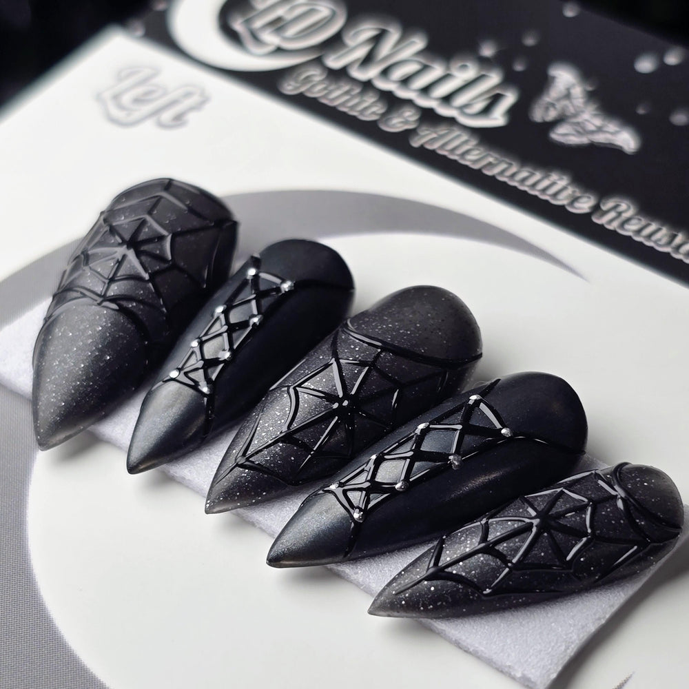 
                      
                        Deathlace - Crypt Coture, Vampire Halloween Press Ons, Gothic Spiderweb Corset Press On Nails
                      
                    