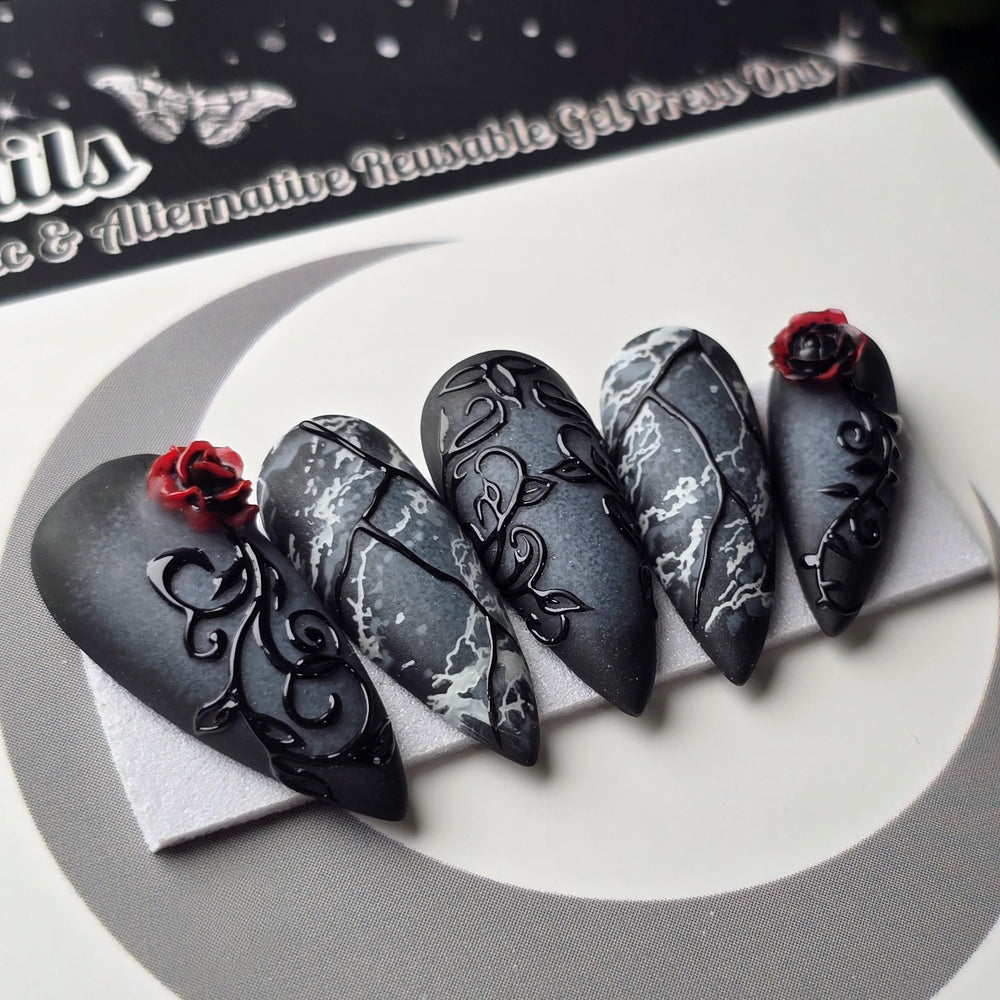 
                      
                        Marble & Mourning - Crypt Coture, Gothic Vampire Press Ons, Goth Halloween Nails
                      
                    