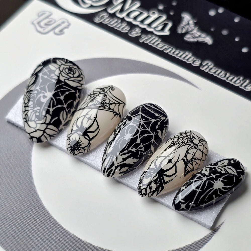 Widow's Garden, Gothic Halloween Press On Nails, Witchy Spider Nails, Glow in the Dark Press Ons
