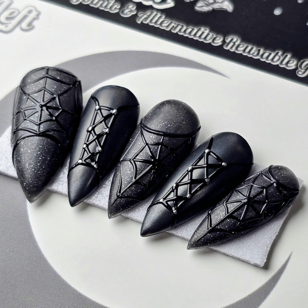 Deathlace - Crypt Coture, Vampire Halloween Press Ons, Gothic Spiderweb Corset Press On Nails
