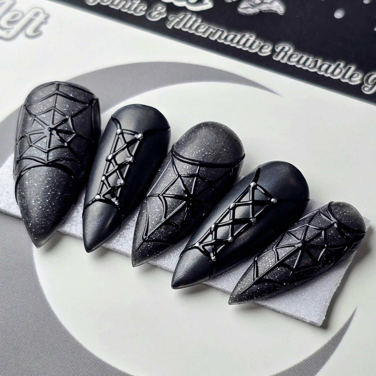 Deathlace - Crypt Coture, Vampire Halloween Press Ons, Gothic Spiderweb Corset Press On Nails